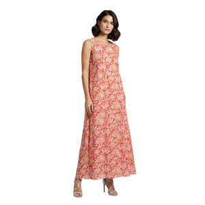 J.McLaughlin Catalina Cloth Orange Floral Sleeveless Maxi / Midi Dress Size Med